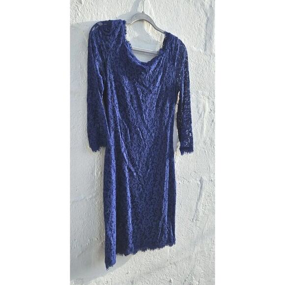 Diane Von Furstenberg Dress 4 DVF Navy Blue Lace Zarita 3/4 Sleeve Mini Back Zip - Picture 3 of 16